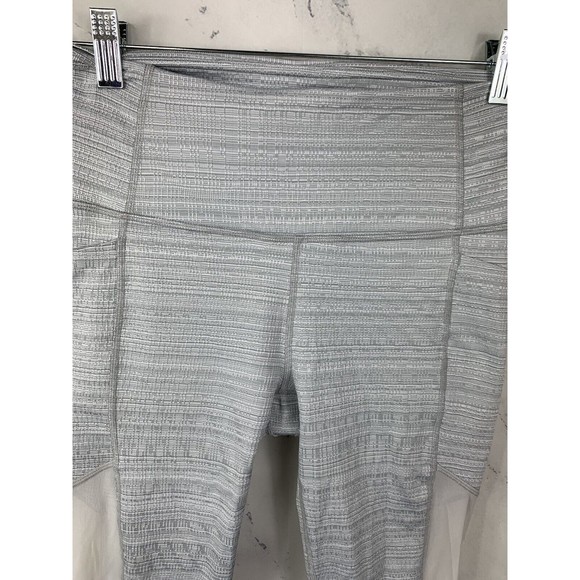 ATHLETA CHAT TO TOWN Sz S  Striped Gray White Crop Pocket Mesh Leggings - Picture 6 of 6